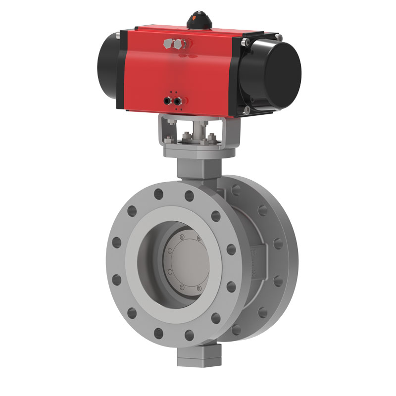 Válvula borboleta pneumática com sede de metal com flange
