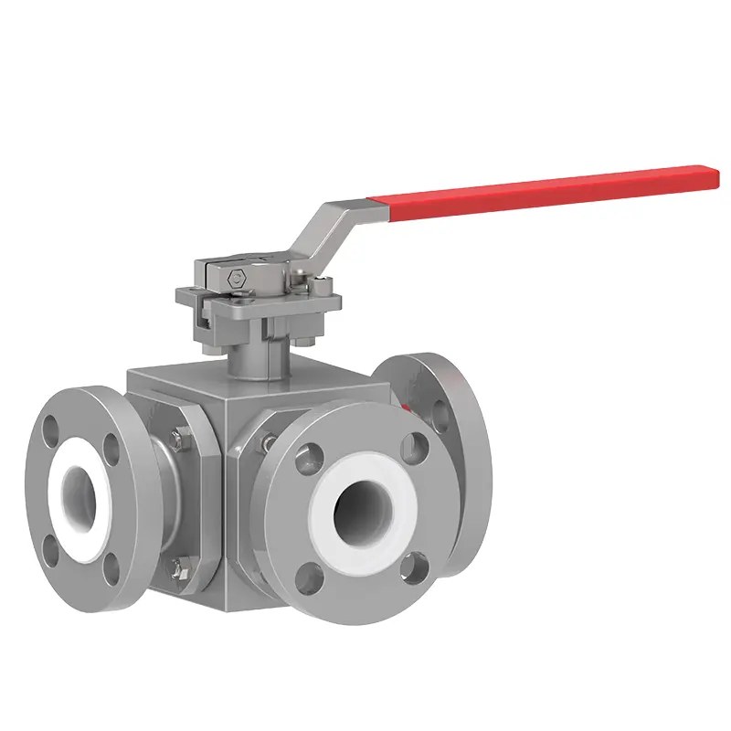 PTFE forrado válvula de esfera de três vias‌‌